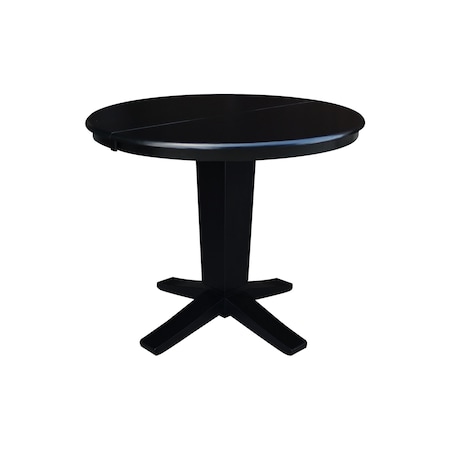 International Concepts 36 in. Solid Wood Round Top Pedestal Table with 12 in. Leaf - 30.1 in.High - Dining Height in Black K46-36RXT-23B